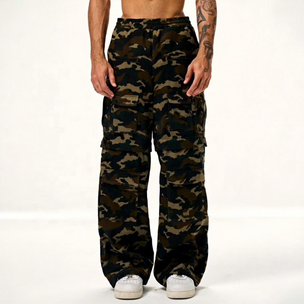 YITE New Design Detachable Men's Trousers Camo Oversized Stacked Wide Leg Sweatpants Baggy Camouflage Track Cargo Pants Men