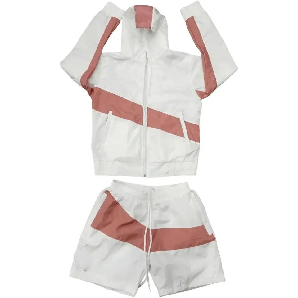 Wholesale Custom Stripe Jogging Tracksuit Nylon Track Jacket and Shorts Men Windbreaker Short Set