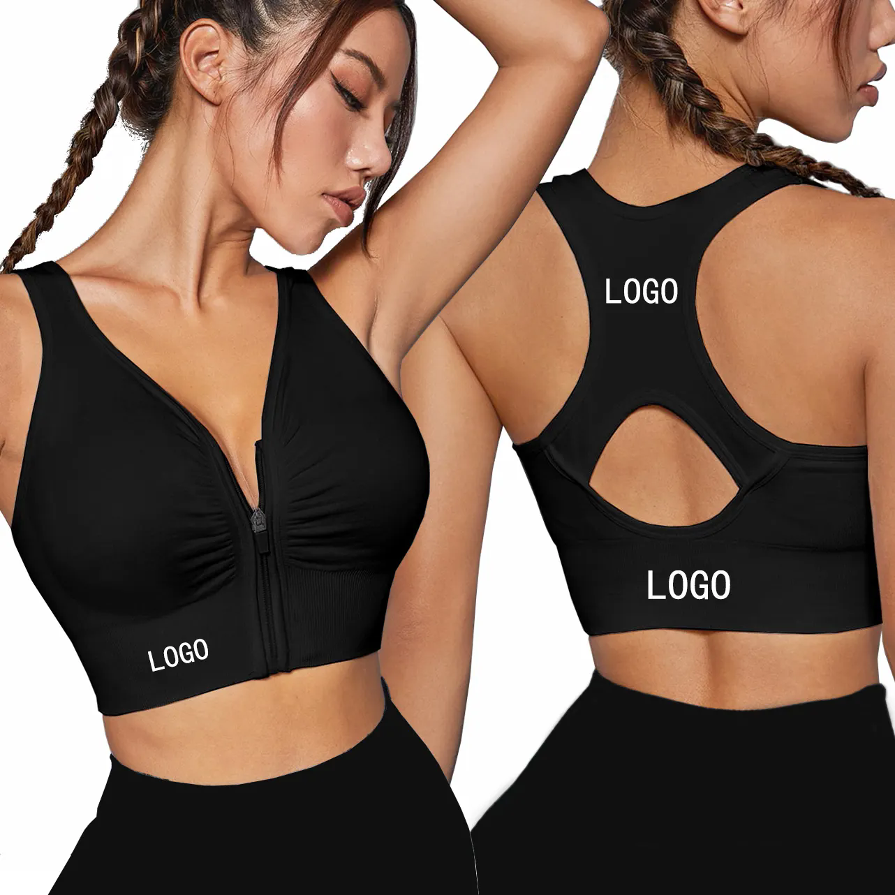 High Impact Young Girls Sexy Hot Sexy Sports Seamless Bra Zipper Shockproof Gym Top Yoga Vest Fitness Sports Bras for Women
