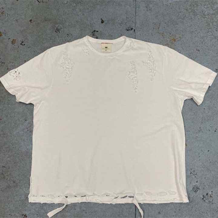 Hip Hop T Shirt Loose Ripped Cut Edges and Holes Short Sleeve Streetwear Men Plain Blank Wash T-shirt for men